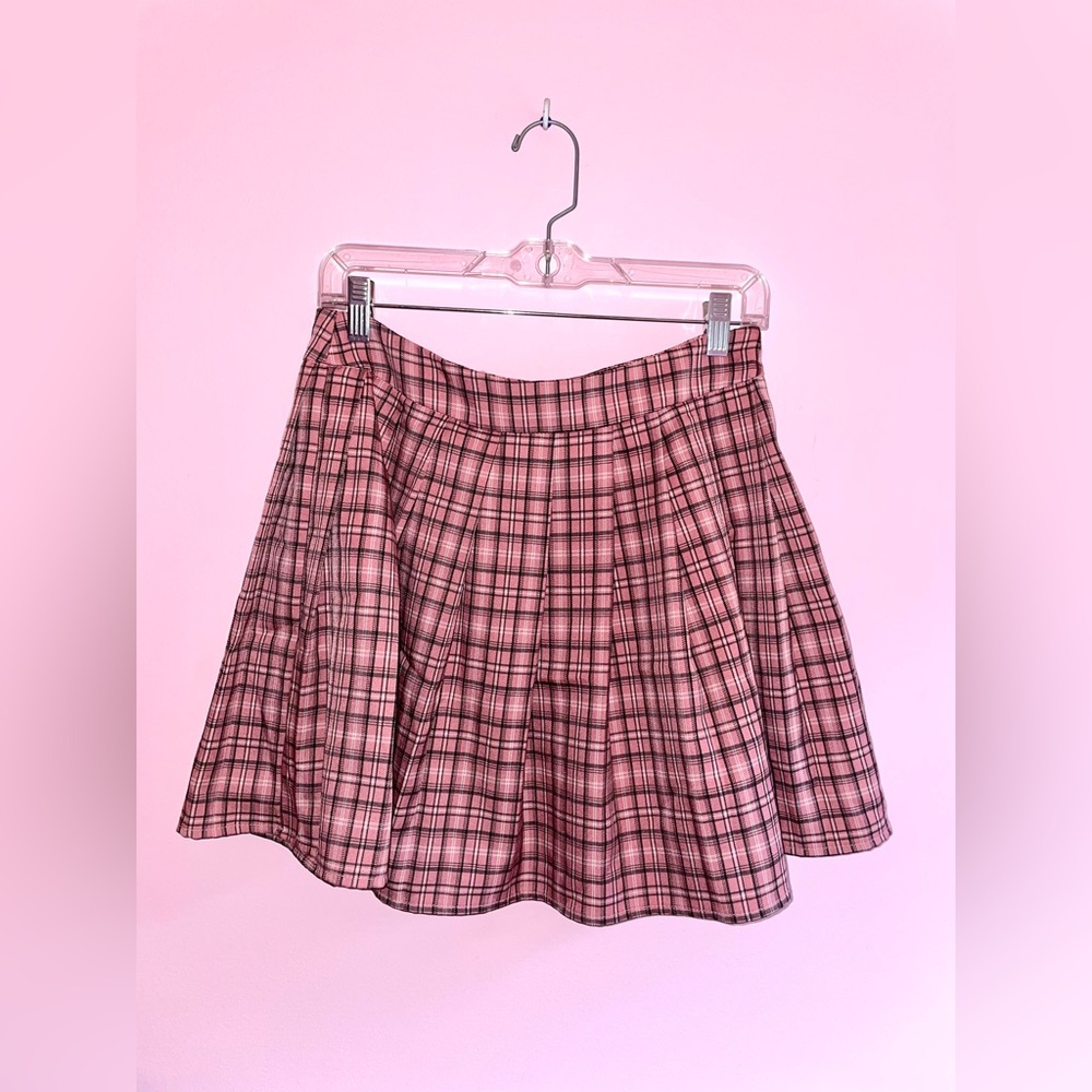 Shein Pink and Black Plaid Mini Skirt